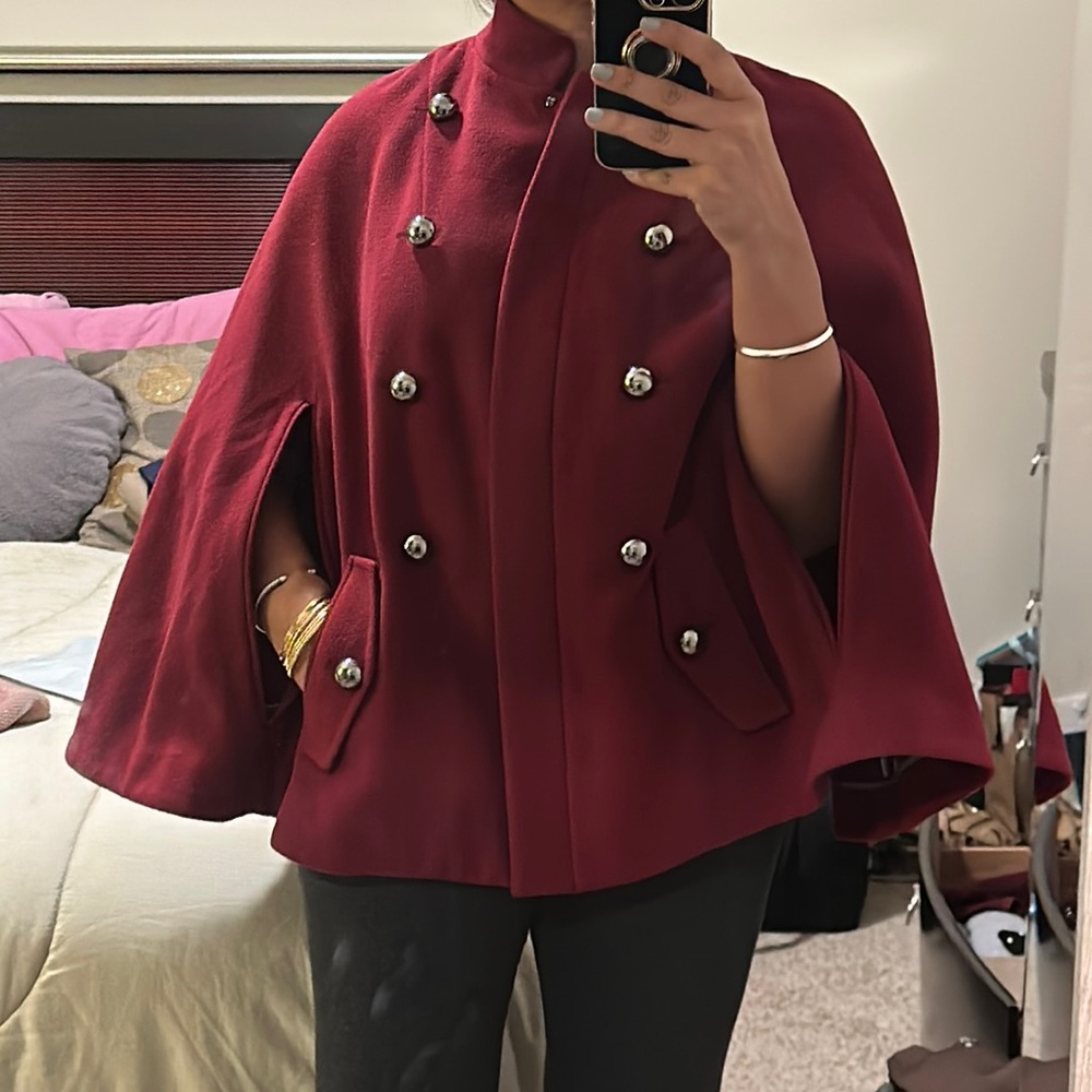 Anthropologie Leifsdottir deep red cape coat
